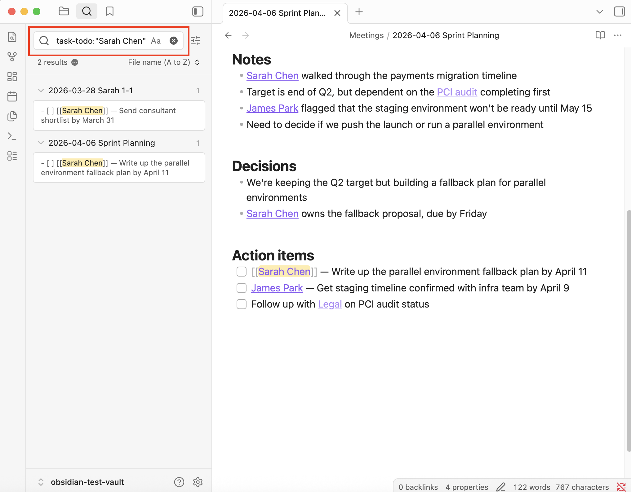search results for open tasks in obsidian